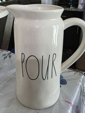 Rae Dunn Cream "POUR" Ceramic Pitcher with Black Lettering